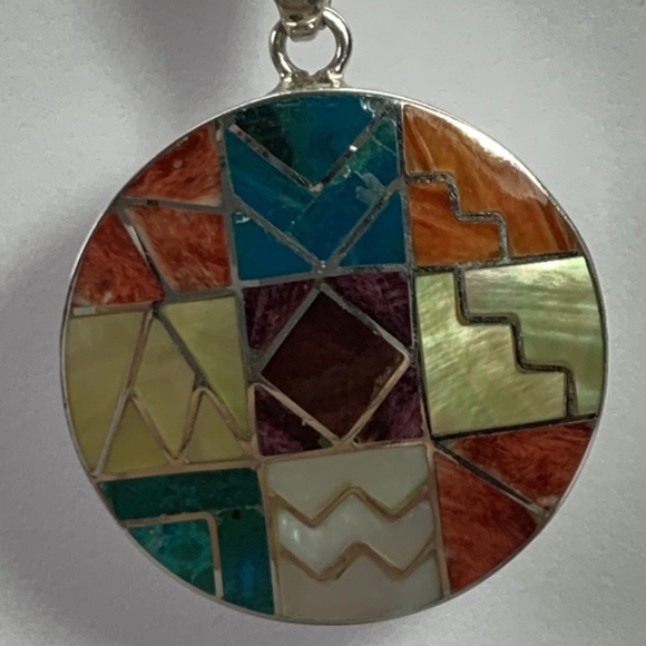 Tuanis - Peru Jewelry - 950 Silver and natural stones pendant - Handmade